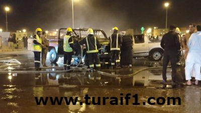 بالصور الدفاع المدني بطريف يخمد حريق حادث مركبتين بشارع مكة المكرمة