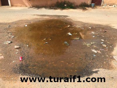 بالصور سكان حي اليرموك بطريف يشتكون من المستنقعات فى شوارع الحي