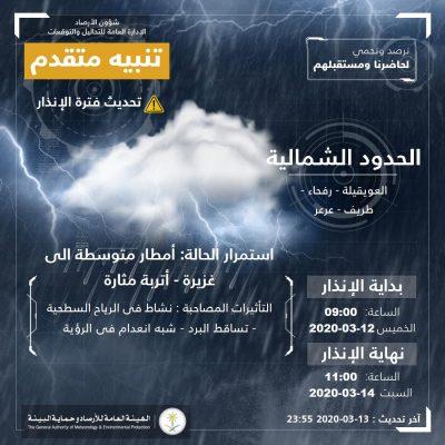 9 مناطق بمرمى تنبيهات “الأرصاد”: أمطار غزيرة وأتربة مثارة وشبه انعدام للرؤية