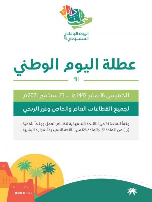 متحدث الموارد البشرية: عطلة اليوم الوطني لجميع القطاعات ستكون الخميس 23 سبتمبر