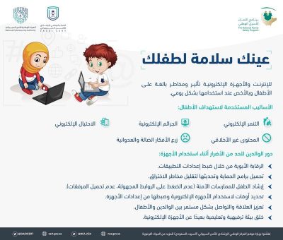 “الأمن السيبراني” يقدم توصيات للوالدين لحماية الأطفال من مخاطر الإنترنت
