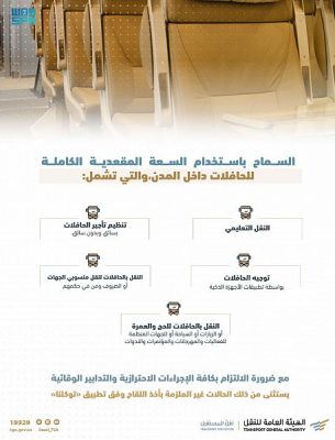 الهيئة العامة للنقل: السماح باستخدام السعة المقعدية الكاملة للحافلات داخل المدن