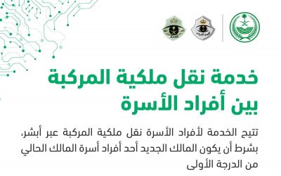 4 خطوات.. “أبشر” توضح طريقة نقل ملكية المركبة بين أفراد الأسرة إلكترونيًا
