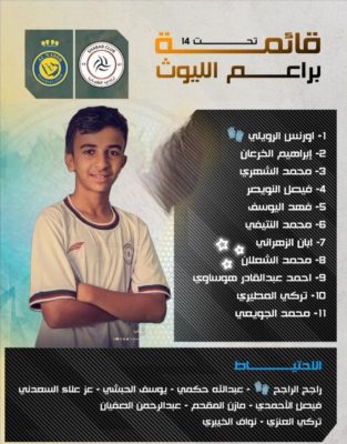كابتن محمد طراد الشعلان من أبناء محافظة طريف في قائمة براعم ليوث تحت 14