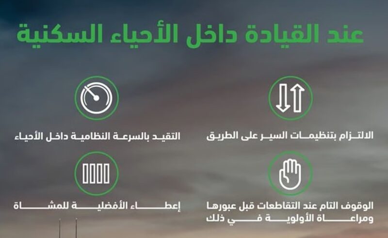المرور السعودي يؤكد أهمية الالتزام بالسرعة النظامية داخل الأحياء السكنية