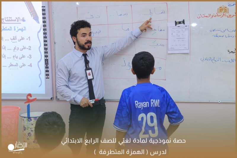 بالفيديو والصور .. مدارس الوعد بطريف حصة نموذجية لمادة لغتي للصف الرابع الابتدائي لدرس ( الهمزة المتطرفة )