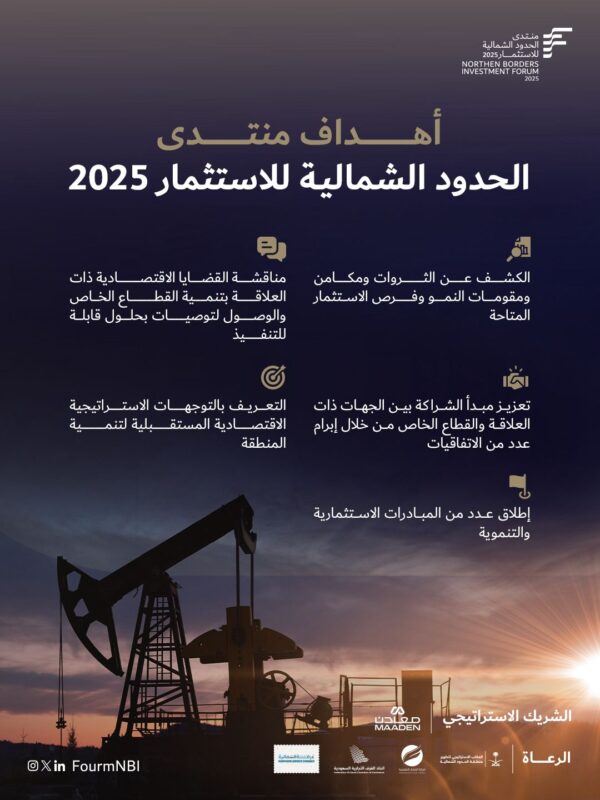 منتدى الحدود الشمالية للاستثمار 2025 يطرح أكثر من 240 فرصة بقيمة تتجاوز 40 مليار ريال