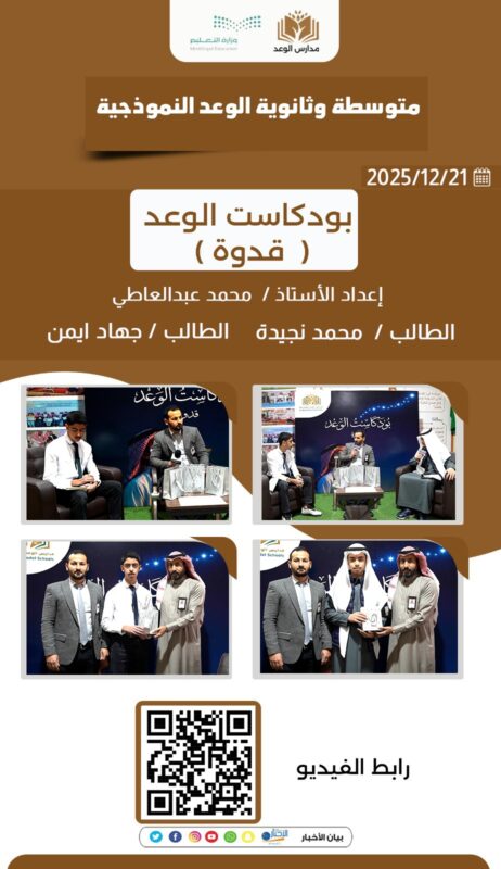 بالفيديو .. الطالبان محمد نجيدة وجهاد أيمن يقدمان بودكاست «قدوة» بمتوسطة وثانوية الوعد النموذجية