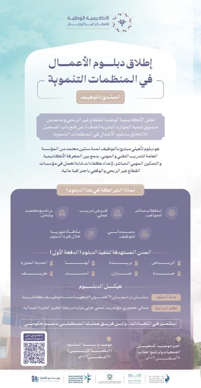 فتح باب التسجيل في دبلوم الأعمال بالمنظمات التنموية لأبناء طريف