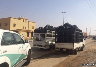 فرع التجارة بالشمالية يغلق محل يبيع قطعاً كهربائية مقلدة وإطارات سيارات مستعملة برفحاء