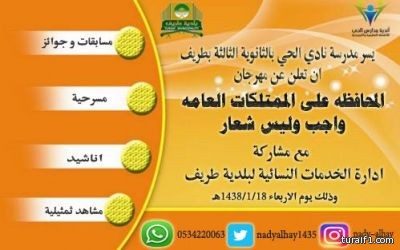 مدرسة نادي الحي للبنات بطريف تنظم مهرجان “المحافظة على الممتلكات العامة واجب وليس شعار”