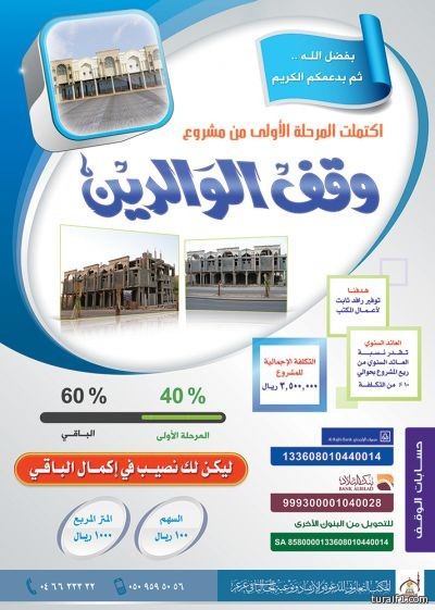 إنجاز 40% من مشروع وقف الوالدين الخيري بعرعر